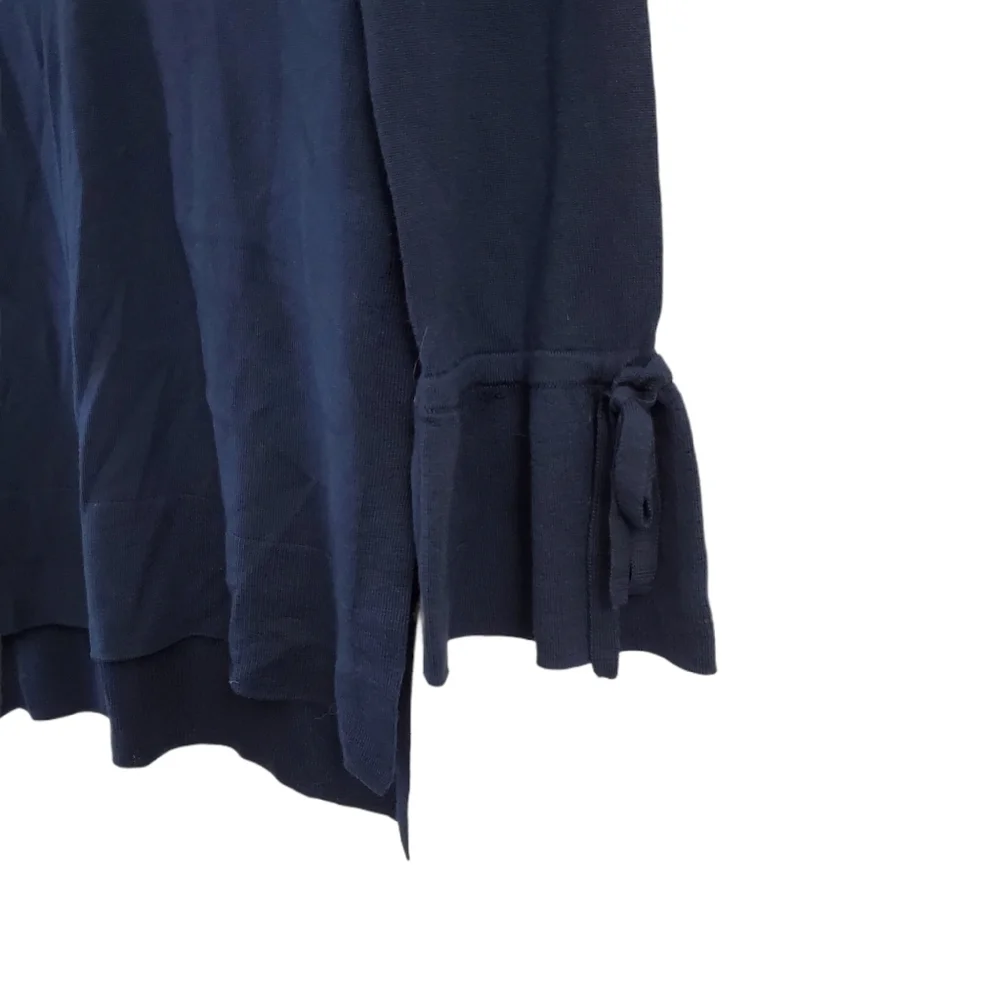 J. Crew Sweater XS Womens Navy Blue Merino‎ Wool V-Neck Drawstring Sleeve G9845